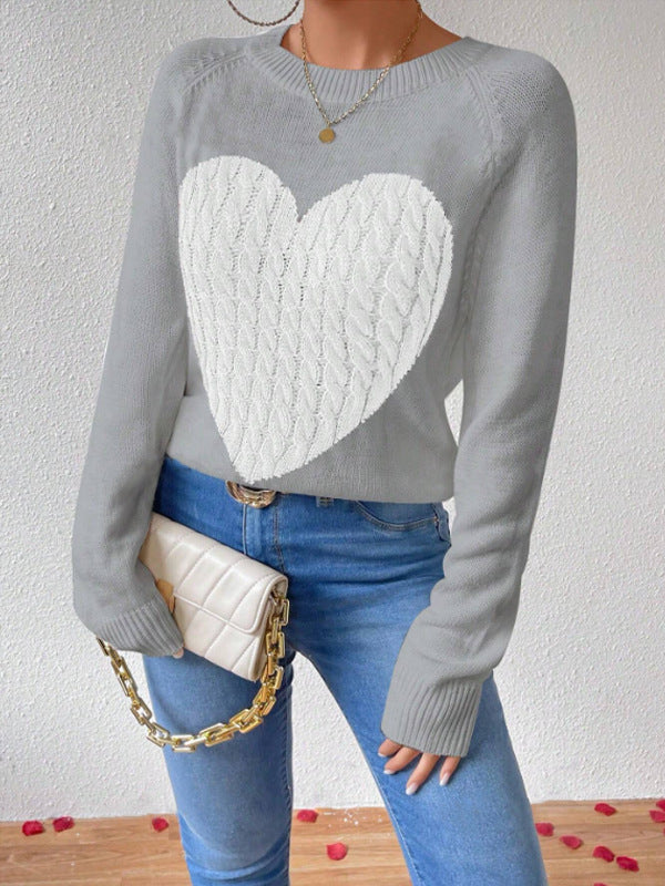 Women's Heart Print Long Sleeve Sweater - Vonnera