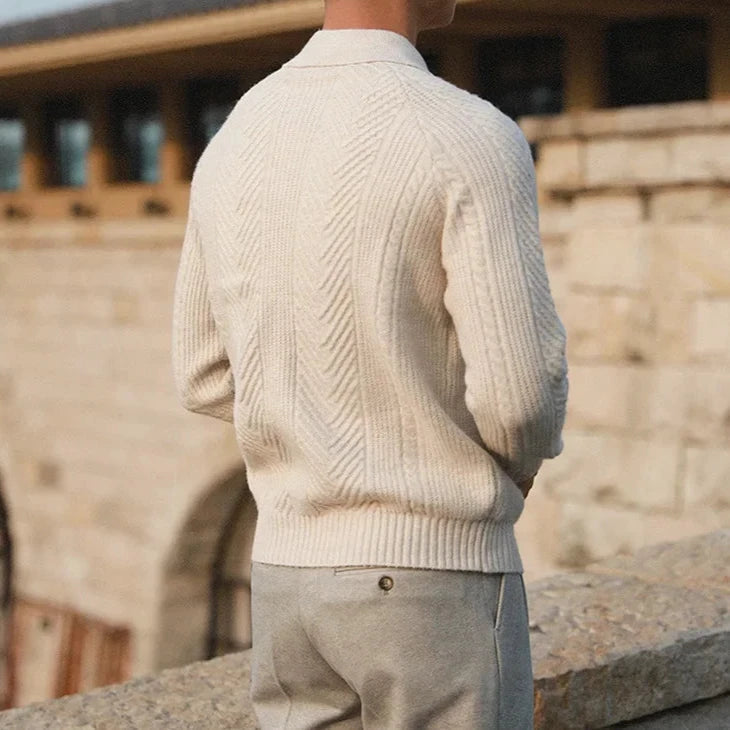 Image of Paul | Men's Long Sleeve Textured Zip Polo Shirt