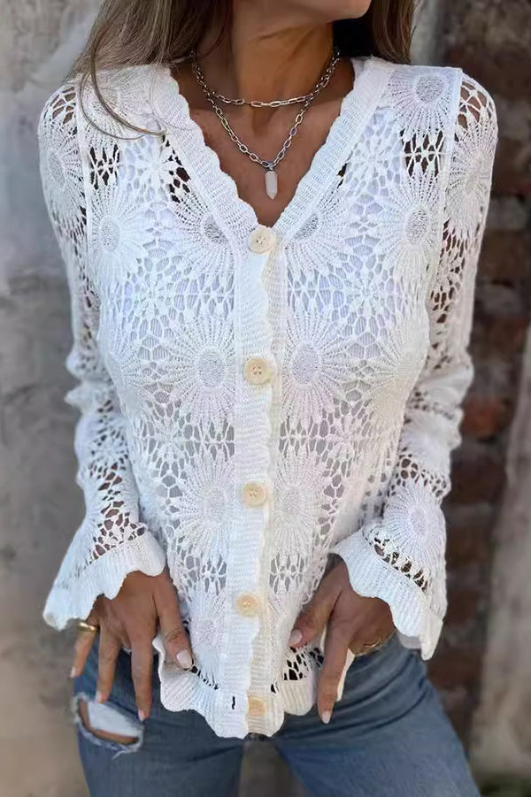 Women's Crochet Cardigan Button Front - VibreMode