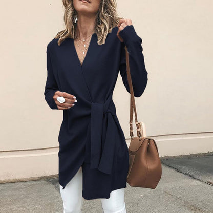Women's Long Sleeve Cardigan Tie Waist - Vonnera