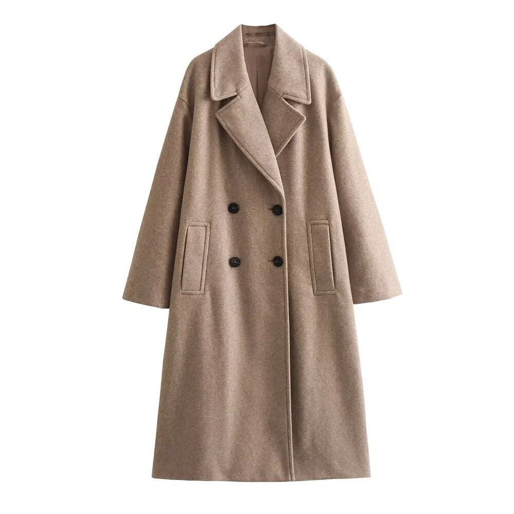 Women's Double Breasted Long Tailored Coat