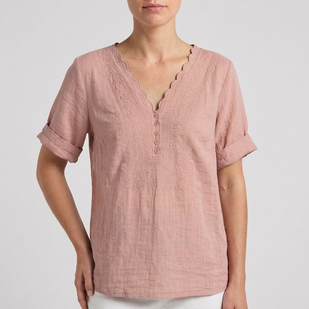 Women's Relaxed Fit V-Neck Blouse Embroidered