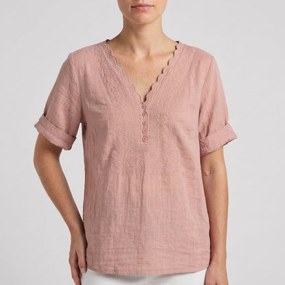 Women's Relaxed Fit V-Neck Blouse Embroidered