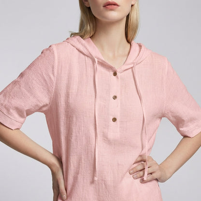 Women's Relaxed Hooded Blouse Drawstring High-Low Hem