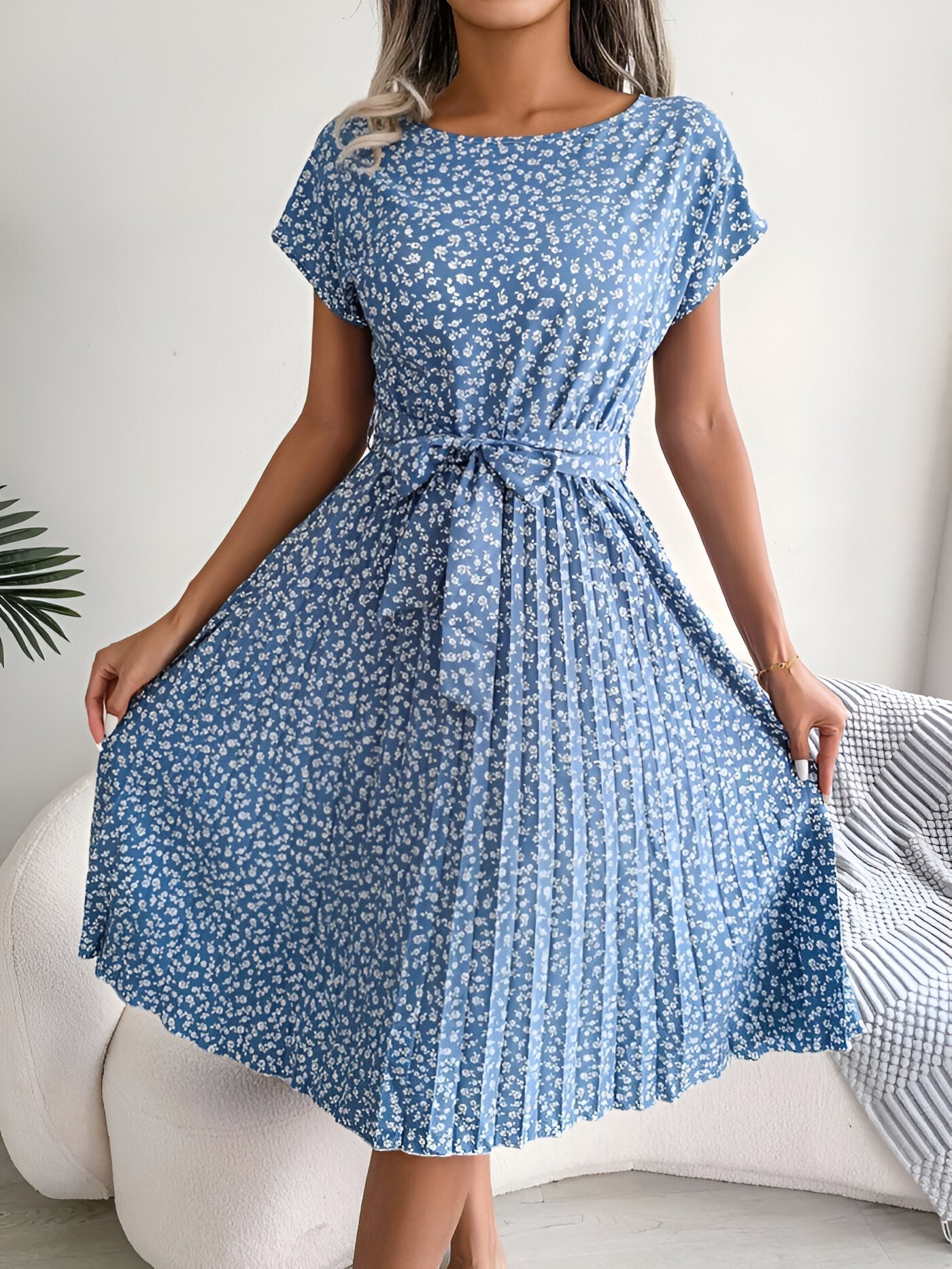 Women's Belted Dress Pleated Skirt