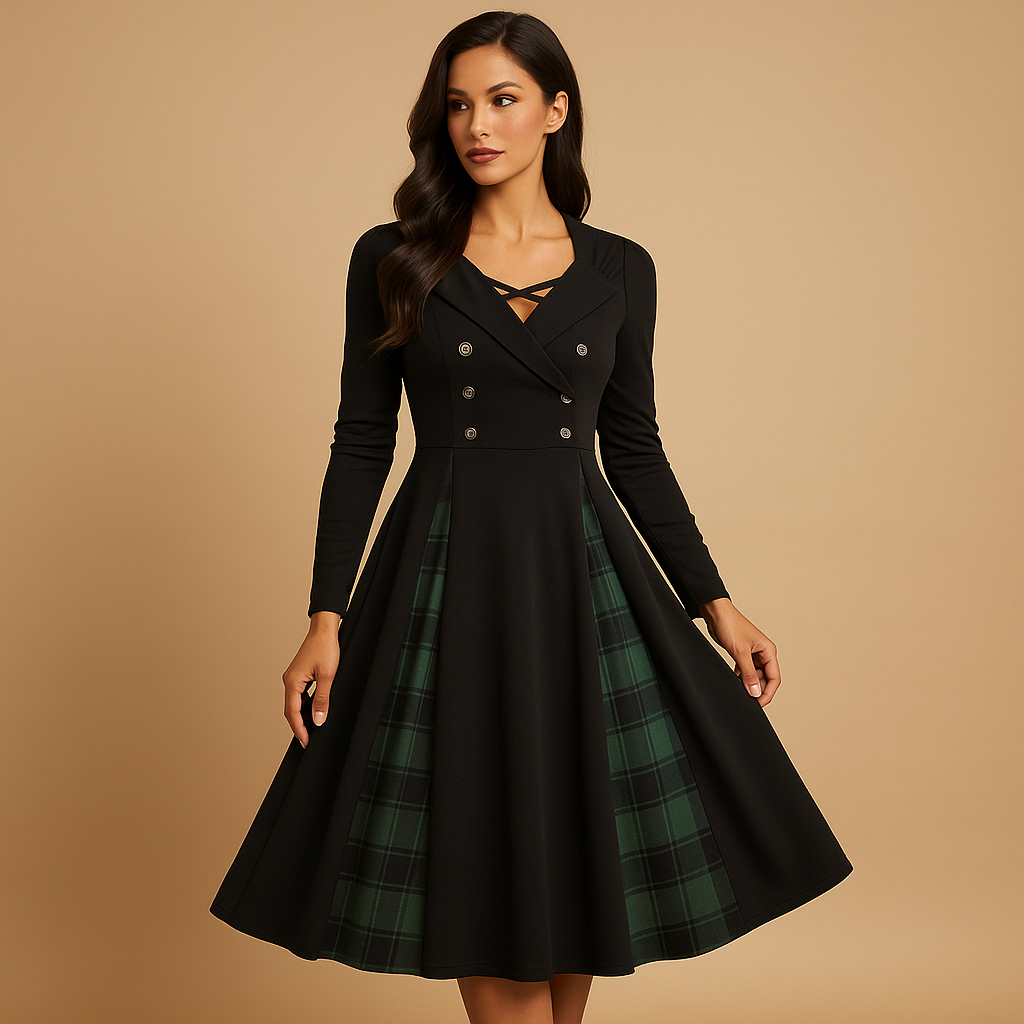 Women's Plaid A-Line Dress - Vonnera