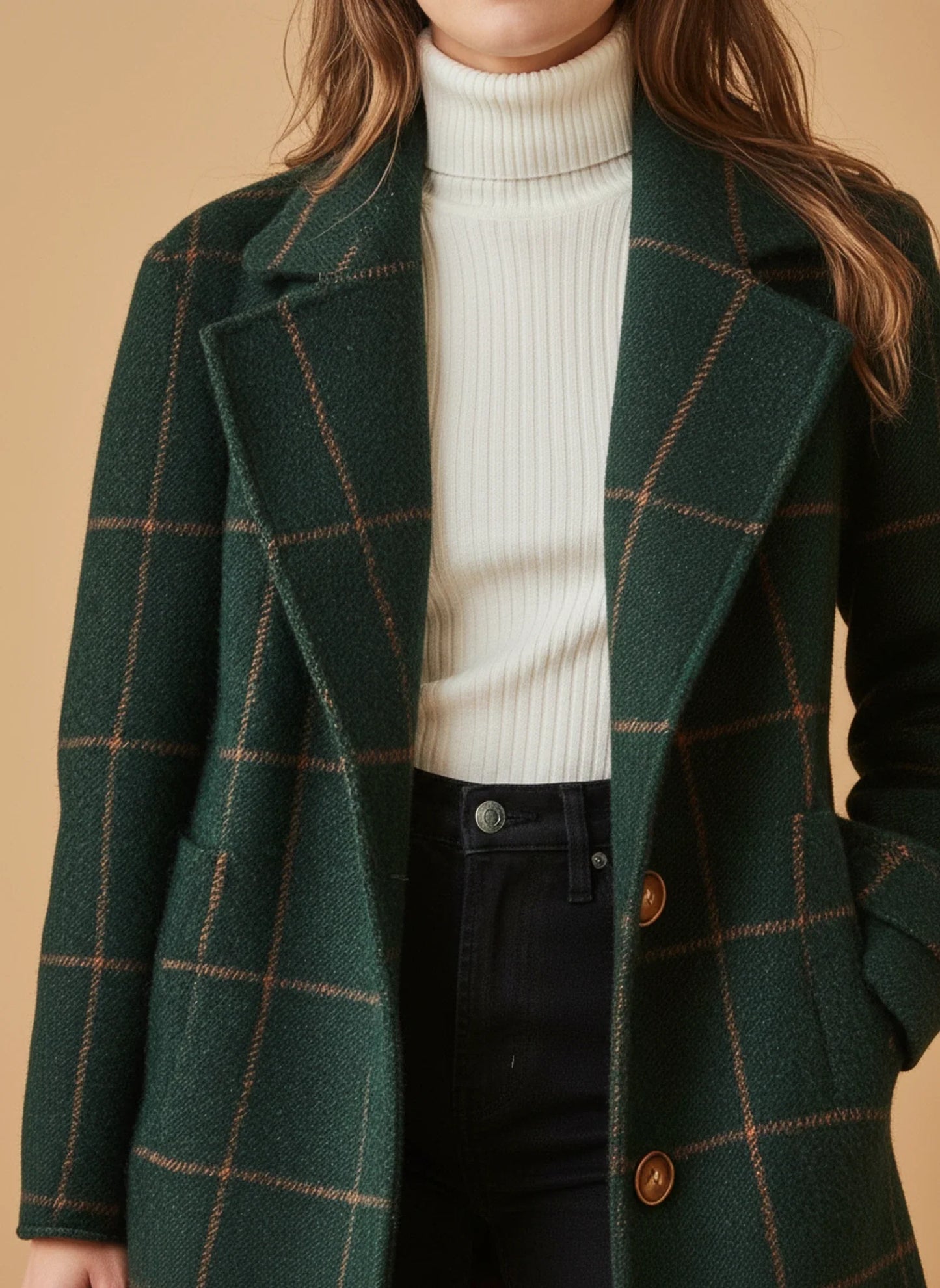 Women's Plaid Long Wool Coat