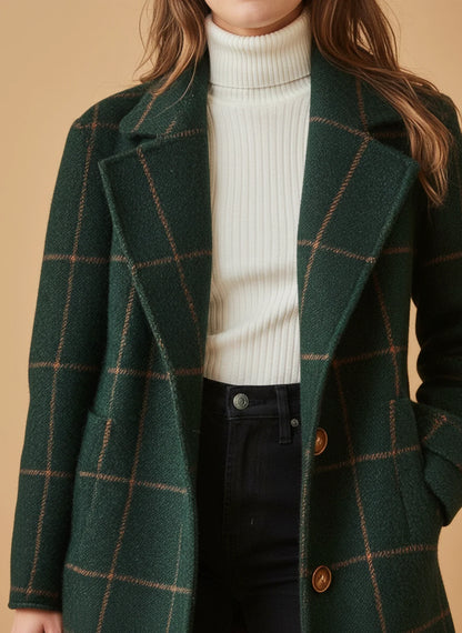 Women's Plaid Long Wool Coat