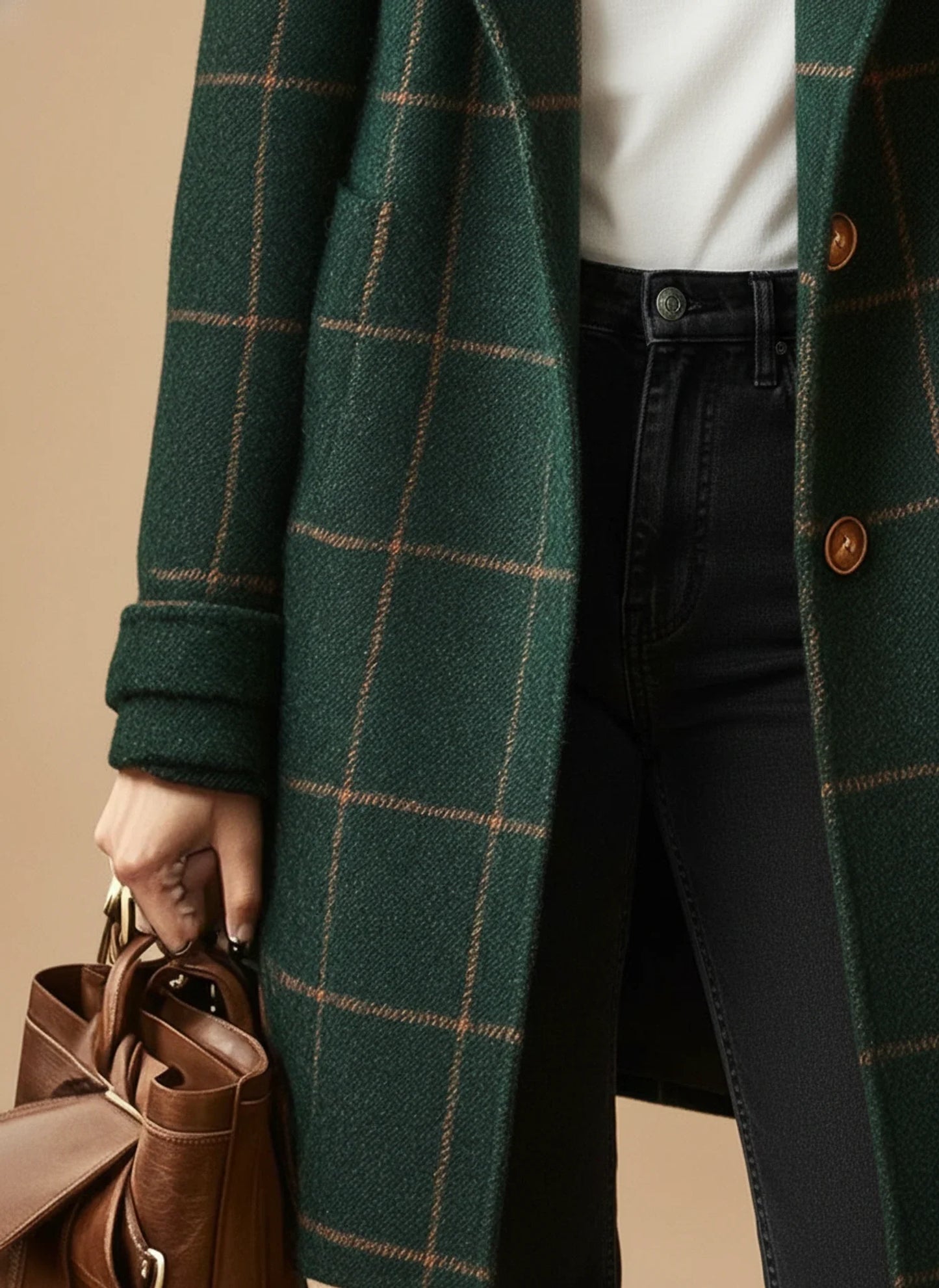 Women's Plaid Long Wool Coat