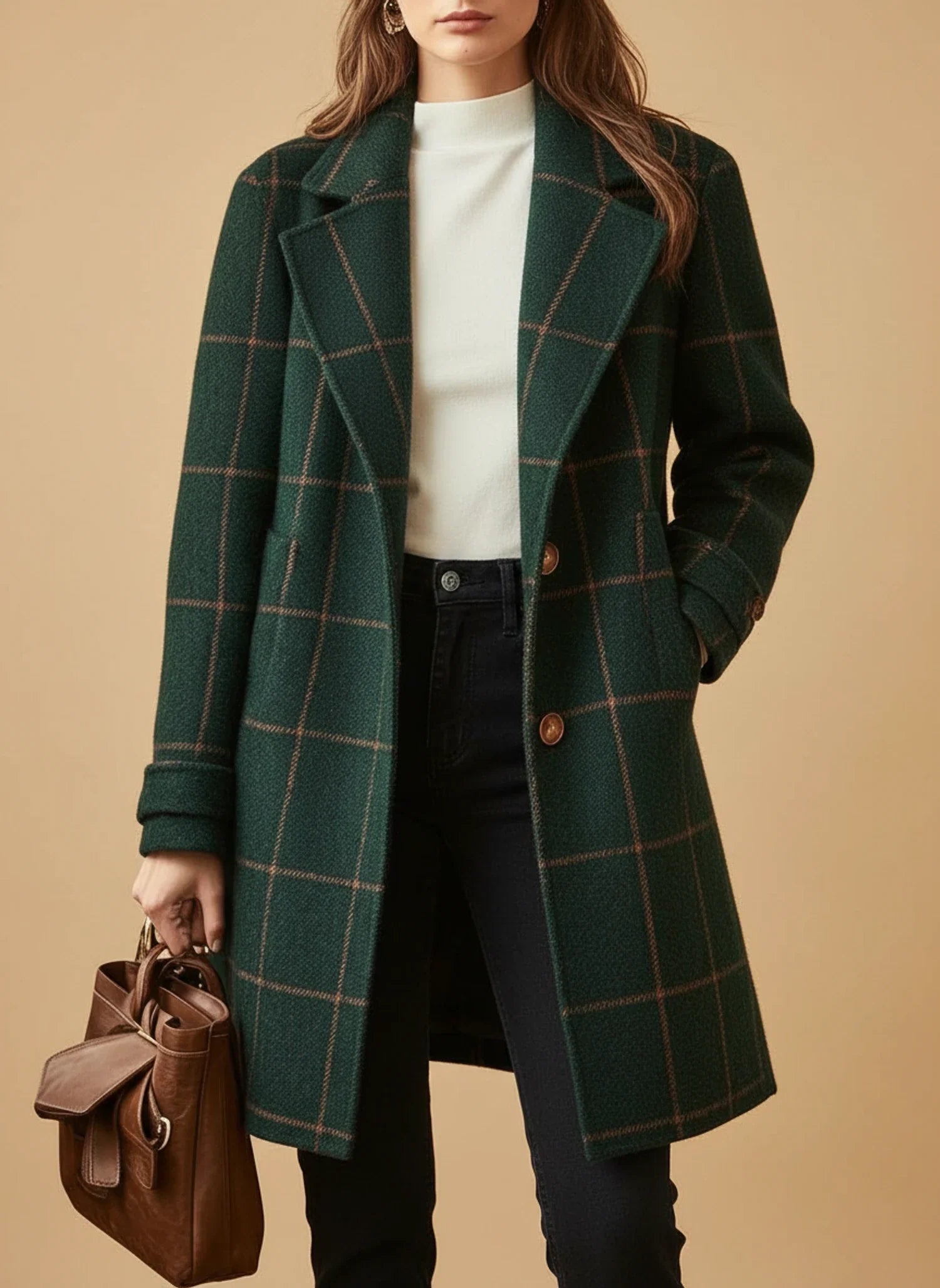 Women's Plaid Long Wool Coat - Vonnera