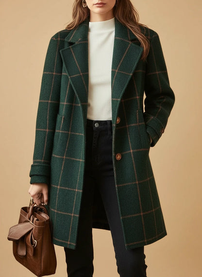 Women's Plaid Long Wool Coat - Vonnera