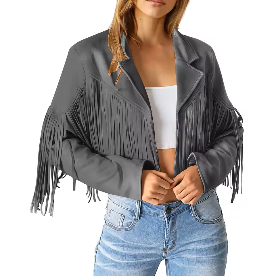 Women's Suede Fringed Jacket Boho Chic Brown