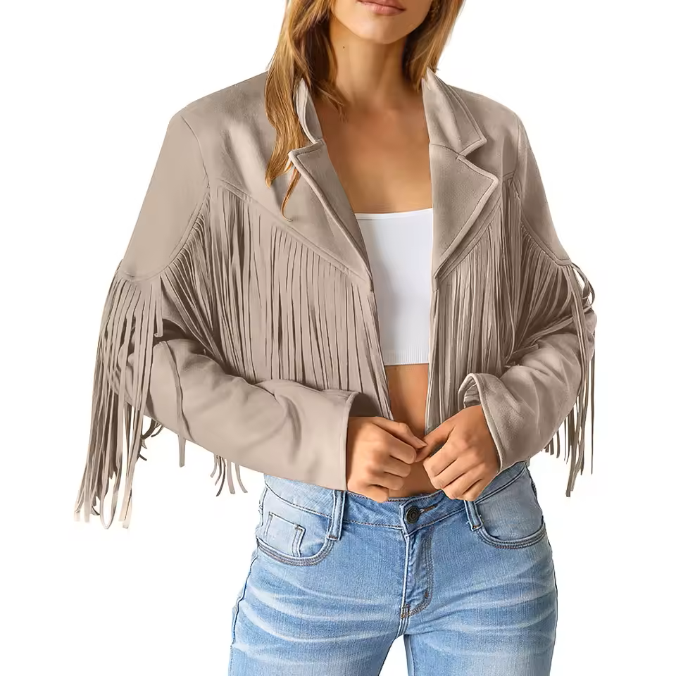 Women's Suede Fringed Jacket Boho Chic Brown