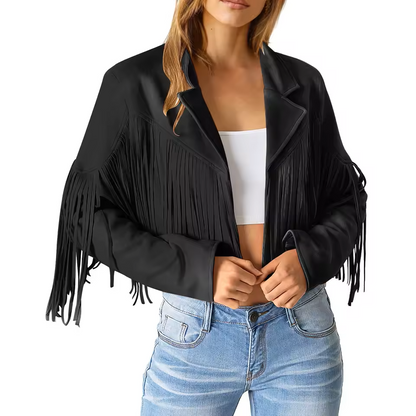 Women's Suede Fringed Jacket Boho Chic Brown