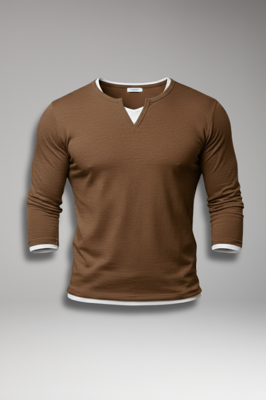Men's Long Sleeve V Neck T Shirt Layered Design - Vonnera