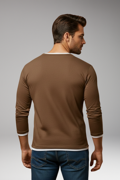 Men's Long Sleeve V Neck T Shirt Layered Design