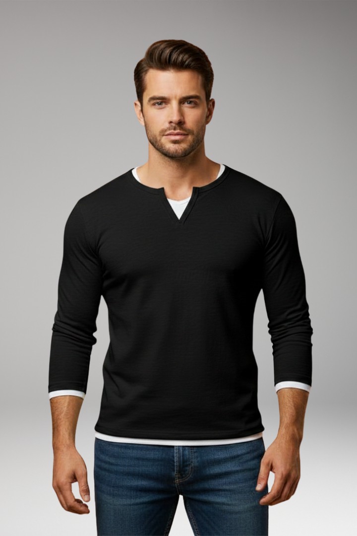 Men's Long Sleeve V Neck T Shirt Layered Design