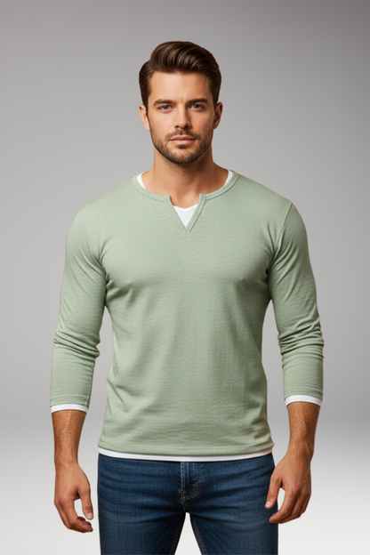 Men's Long Sleeve V Neck T Shirt Layered Design