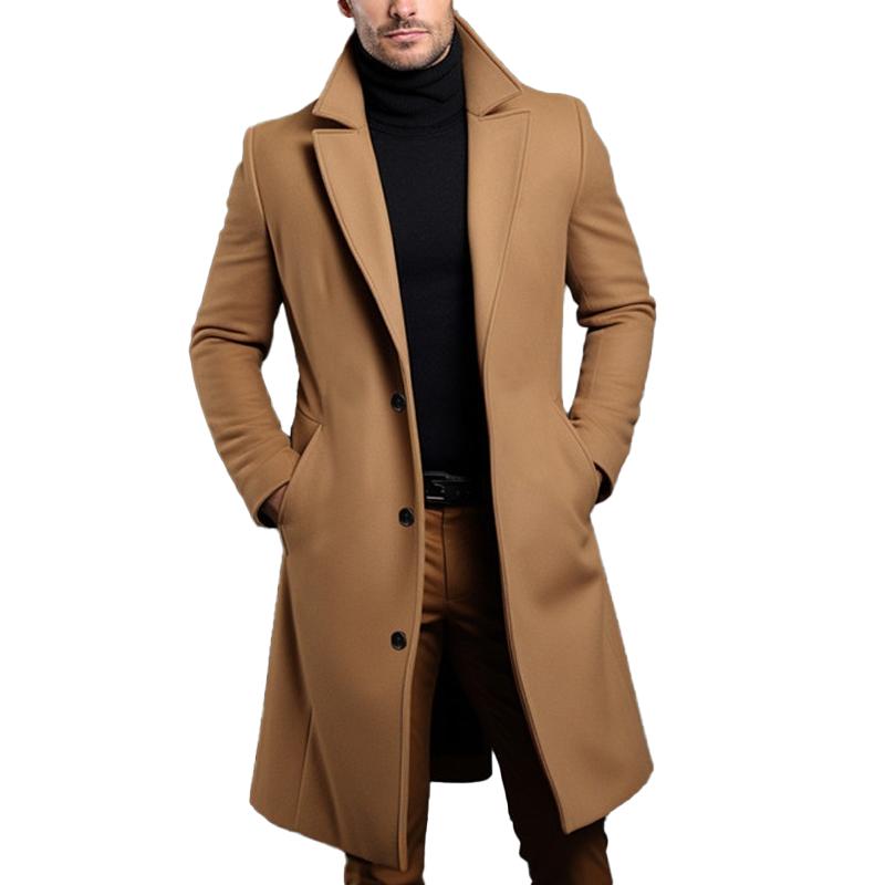 Men's Single-Breasted Coat Mid-Length Notch Lapel Solid Color - Vonnera