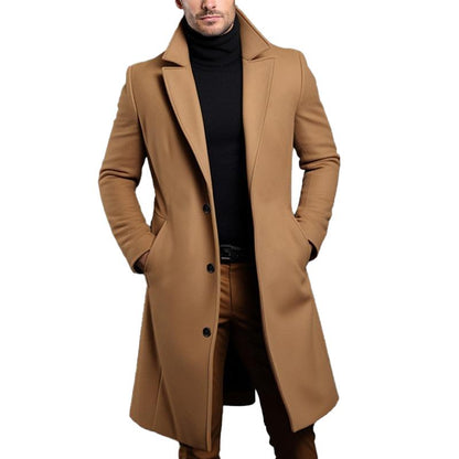 Men's Single-Breasted Coat Mid-Length Notch Lapel Solid Color - Vonnera