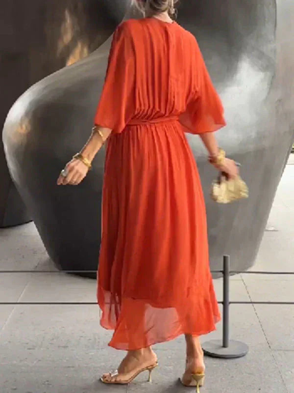 Women's Silk V-Neck Dress Soft Elegant