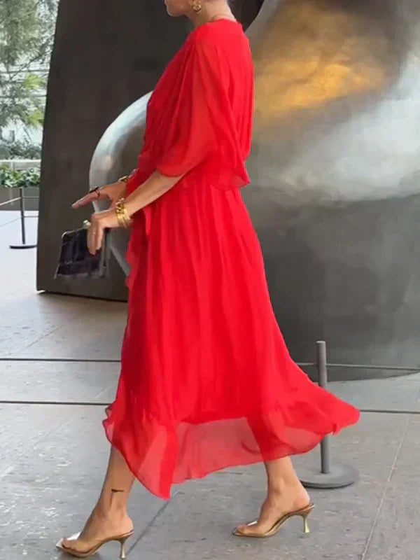 Women's Silk V-Neck Dress Soft Elegant