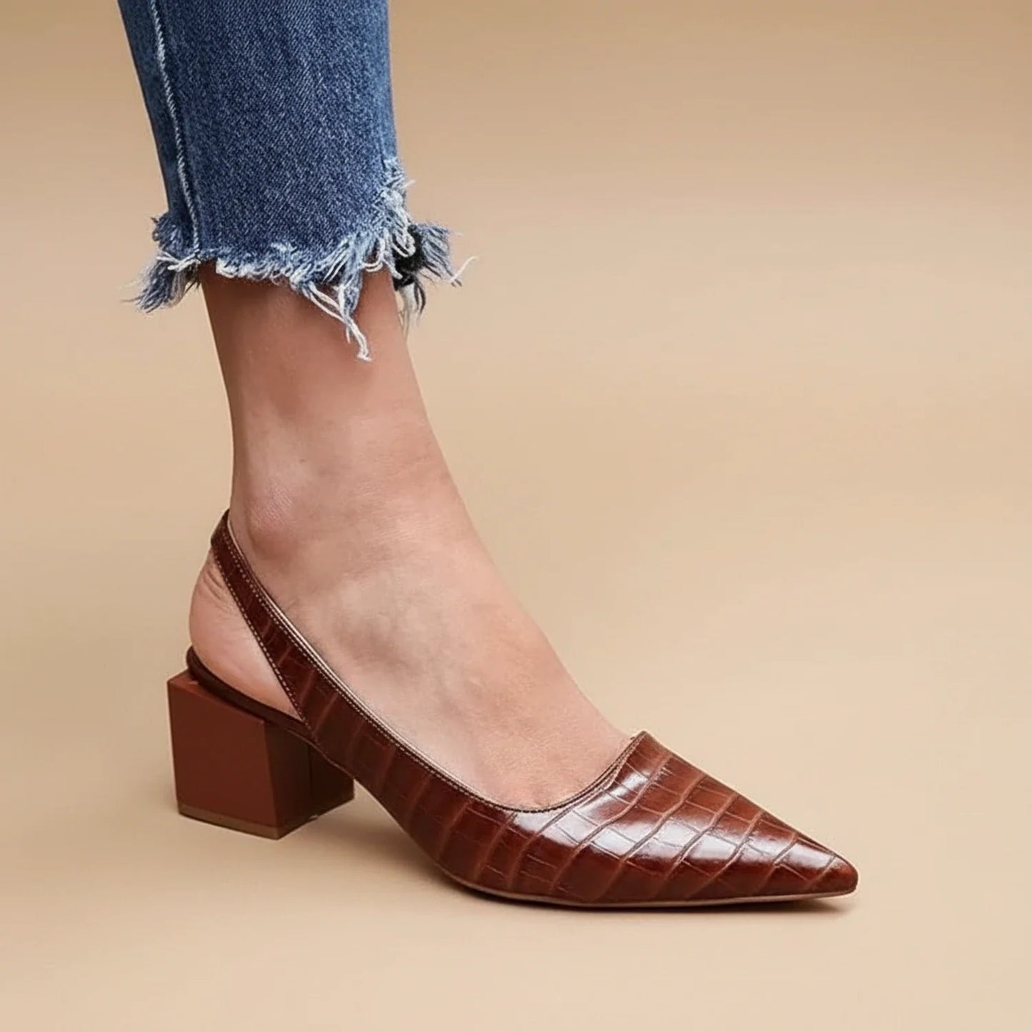 Orthopedic Slingback Heels Pointed Block Heel - Vonnera