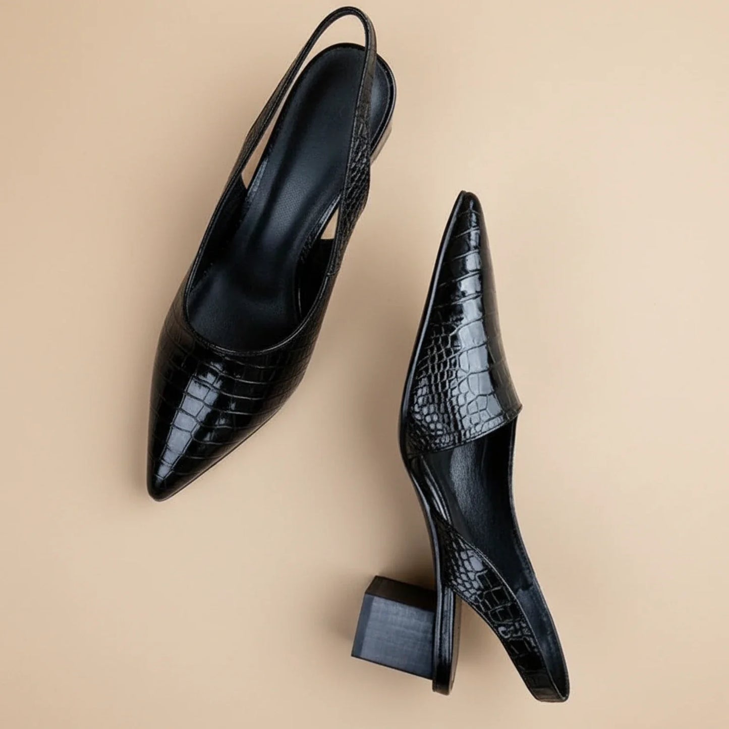Orthopedic Slingback Heels Pointed Block Heel