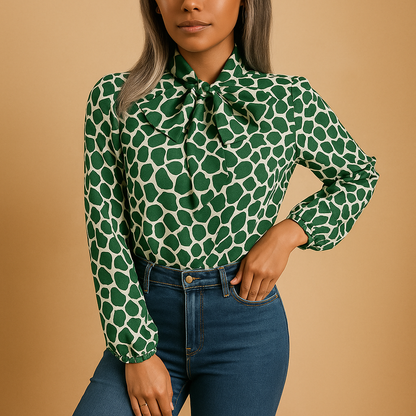 Women's Polka Dot Blouse With Bow Detail - Vonnera