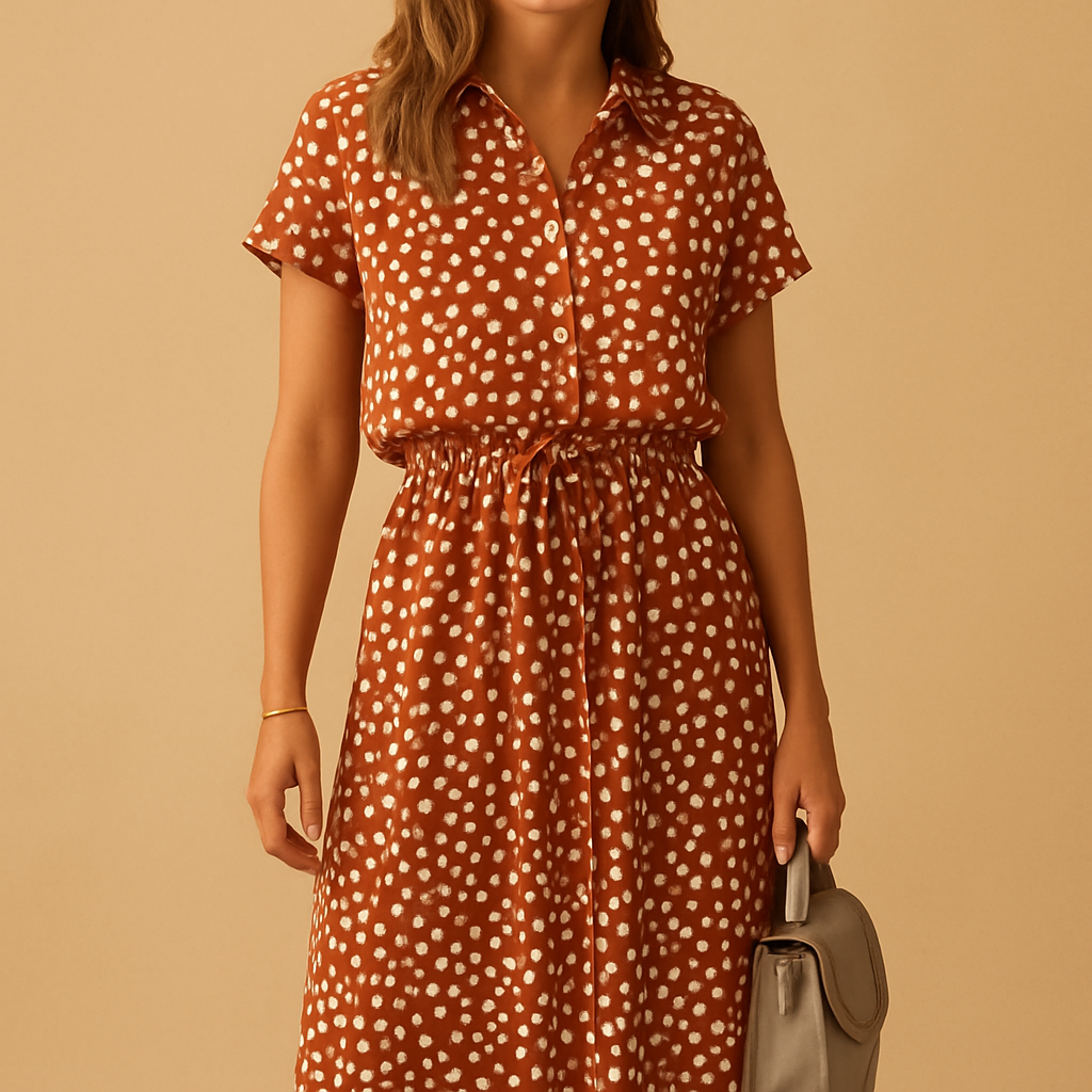 Women’s polka dot midi dress with a flattering fit and classic design, perfect for daily wear and special occasions.