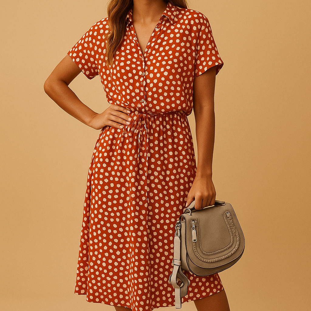 Women’s polka dot midi dress with a flattering fit and classic design, perfect for daily wear and special occasions.