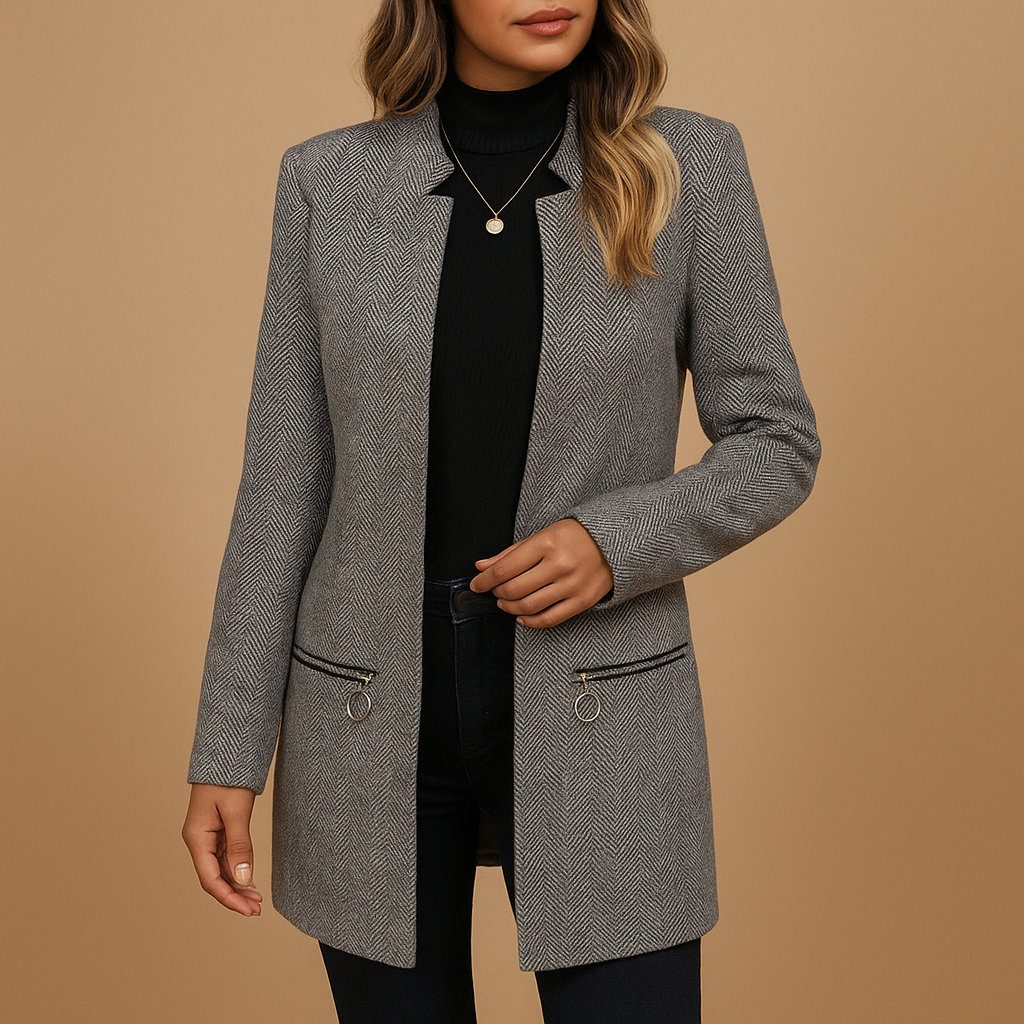 Women’s printed casual jacket with long sleeves and modern pattern, ideal for everyday wear and transitional seasons.