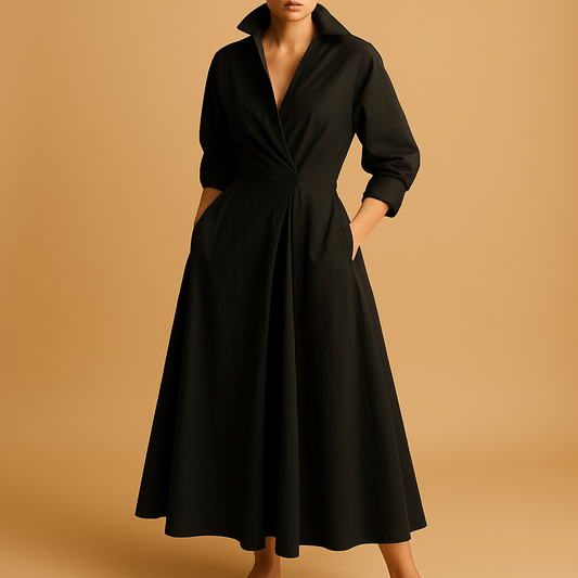 Printed long sleeve maxi dress for women with flattering V-neck and flowing silhouette, ideal for casual meetings and formal events.