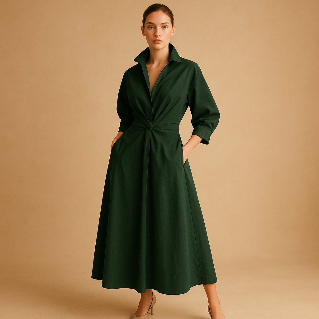 Printed long sleeve maxi dress for women with flattering V-neck and flowing silhouette, ideal for casual meetings and formal events.