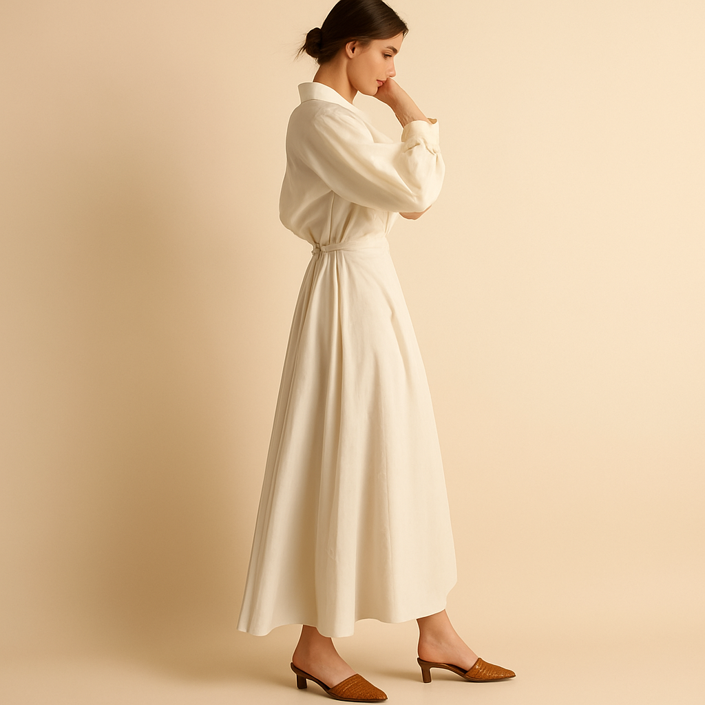 Printed long sleeve maxi dress for women with flattering V-neck and flowing silhouette, ideal for casual meetings and formal events.