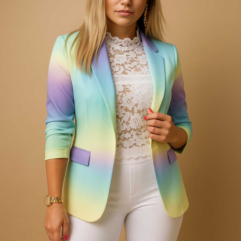 Women’s printed shawl-collar blazer with a tailored, flattering silhouette, ideal for work, dinners, and chic casual outfits.