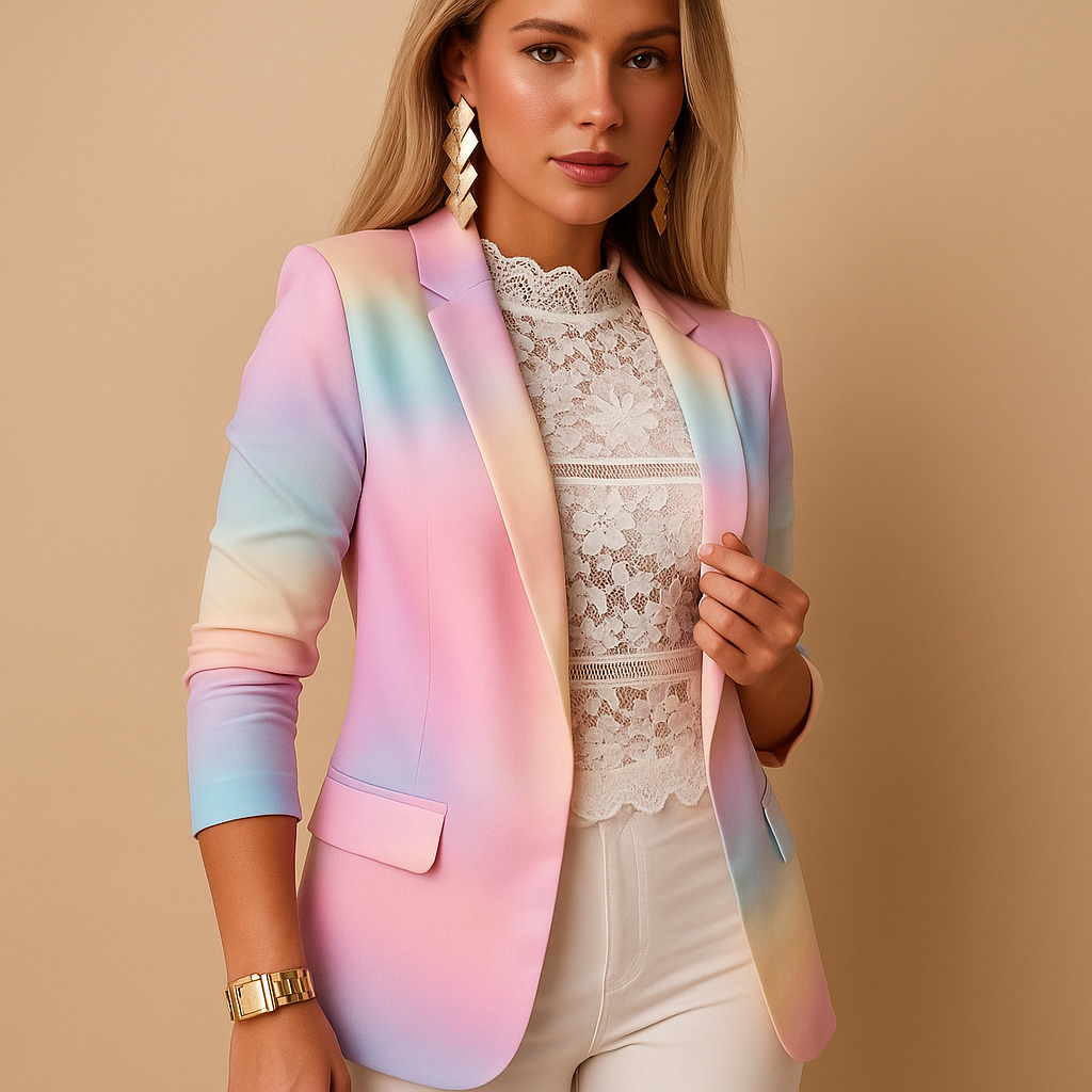 Women’s printed shawl-collar blazer with a tailored, flattering silhouette, ideal for work, dinners, and chic casual outfits.