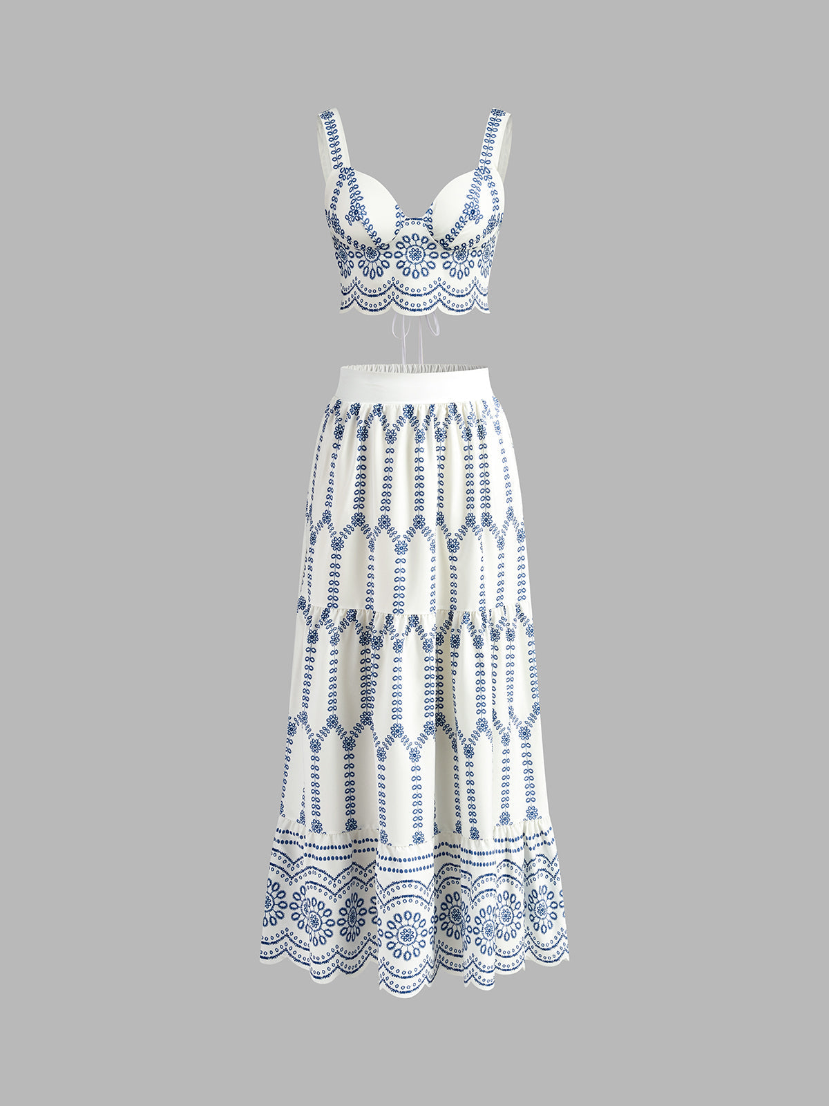 Women's Embroidered Crop And Maxi Skirt Set - Vonnera