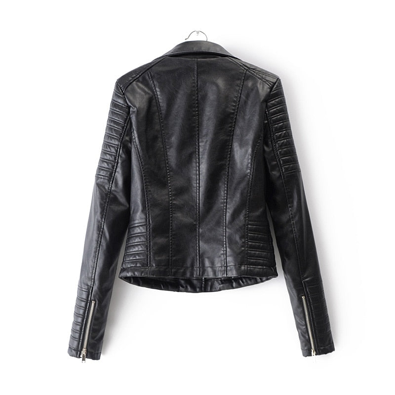 Women's Leather Biker Jacket Durable Black - Vonnera