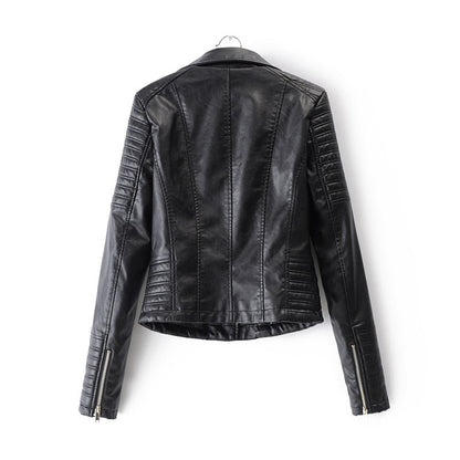 Women's Leather Biker Jacket Durable Black - Vonnera