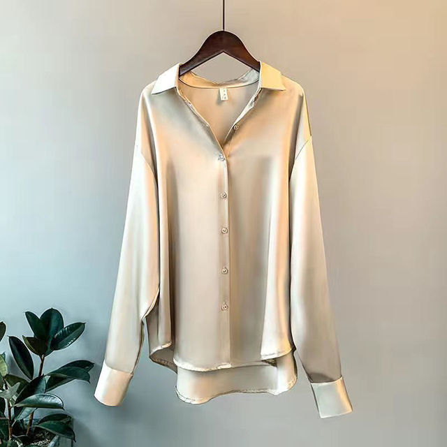 Women's Satin Blouse Long Sleeves Classic Collar - Vonnera