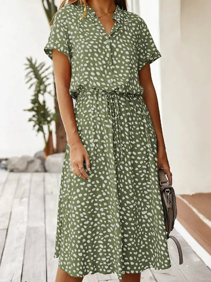 Women's Printed Midi Dress Short Sleeves