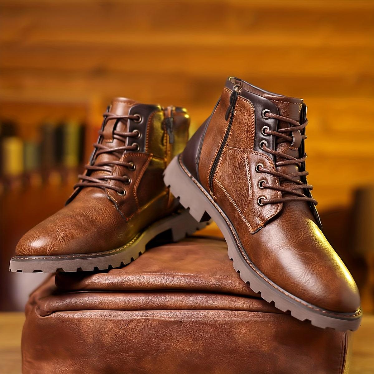 Men's Leather Dress Boots Zipper Black
