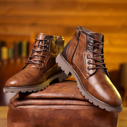 Men's Leather Dress Boots Zipper Black