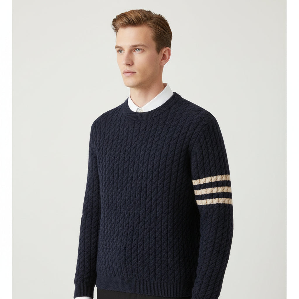 Crew Neck Cable Knit Sweater for Men 