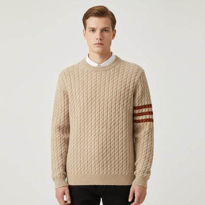Men's Cable Knit Crew Neck Sweater - VibreMode