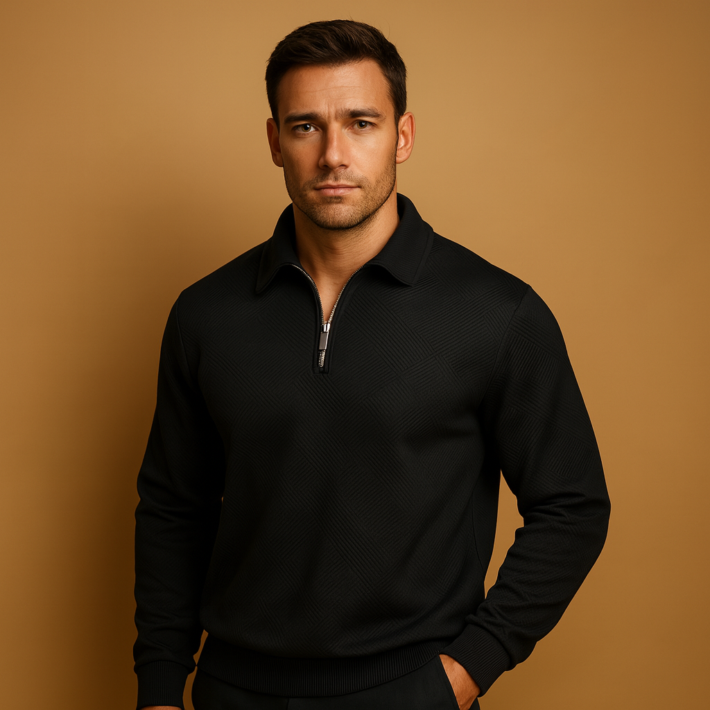Men's Quarter Zip Polo Sweater - Vonnera