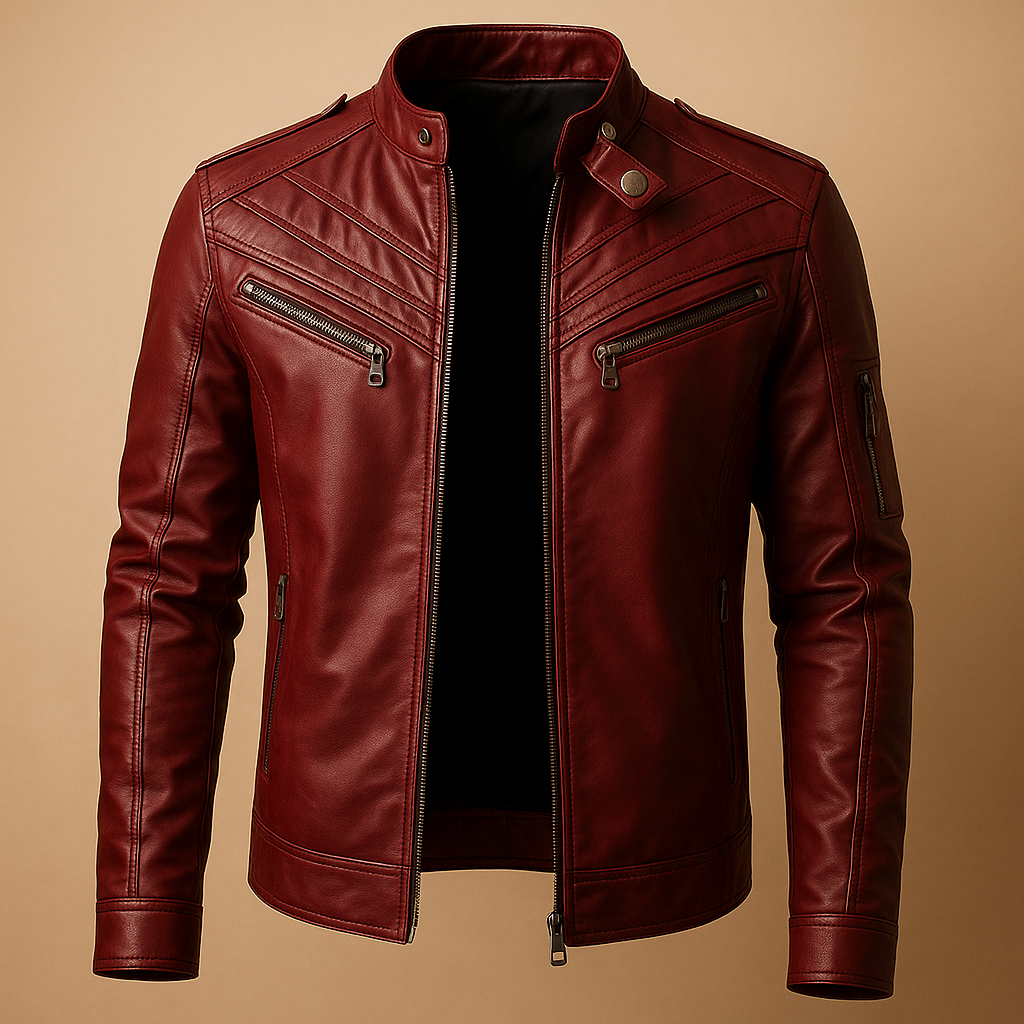 Men’s quilted jacket with a stand-up collar and zip pockets, suitable for casual outfits and formal occasions throughout the season.
