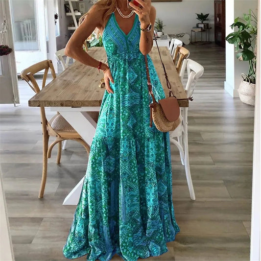 Colette | Women's V Neck Boho Flowy Draped Maxi Dress