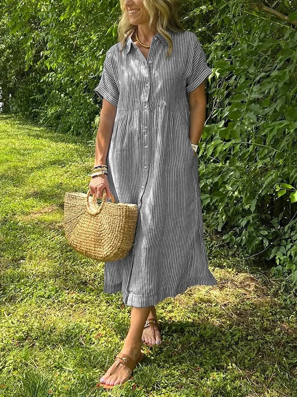Image of Raegan | Women's Button-Down Striped Midi Dress